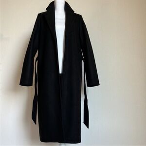 Black Oversized Soft-Brushed Long Wool Blend Wrap Coat XS